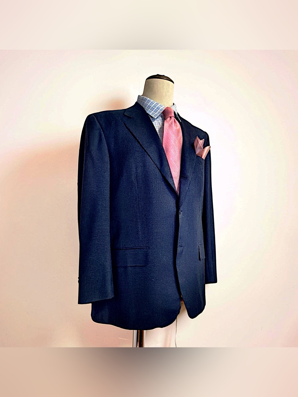 Bijan Men’s Navy Micro-Check Suit | Super 100’s Wool | Luxury Italian Tailoring - Picture 3 of 16